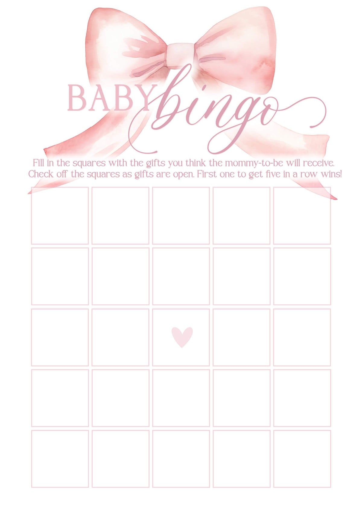 Bow Baby Shower Games - Free Baby Shower Digital Download