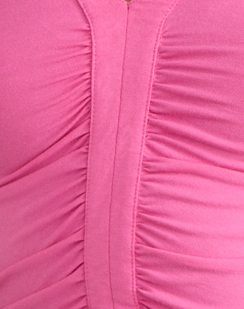 Delyn Ruched Plunge Top in Deep Pink