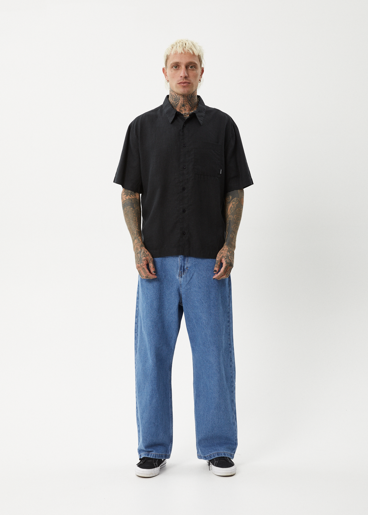 AFENDS Mens Everyday - Short Sleeve Shirt - Black