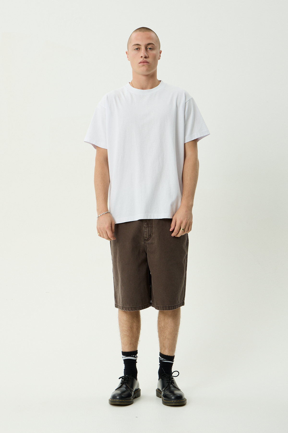 AFENDS Mens Lil C - Denim Baggy Short 22" - Washed Coffee
