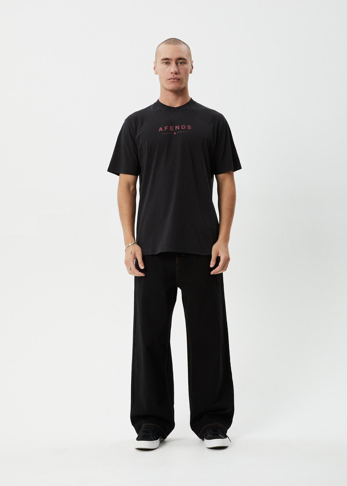AFENDS Mens Thrown Out - Retro Tee - Stone Black