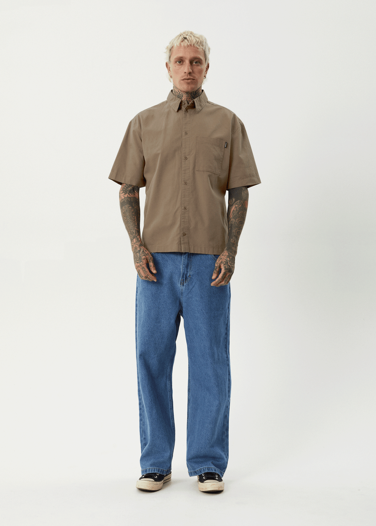 AFENDS Mens Everyday - Short Sleeve Shirt - Fossil