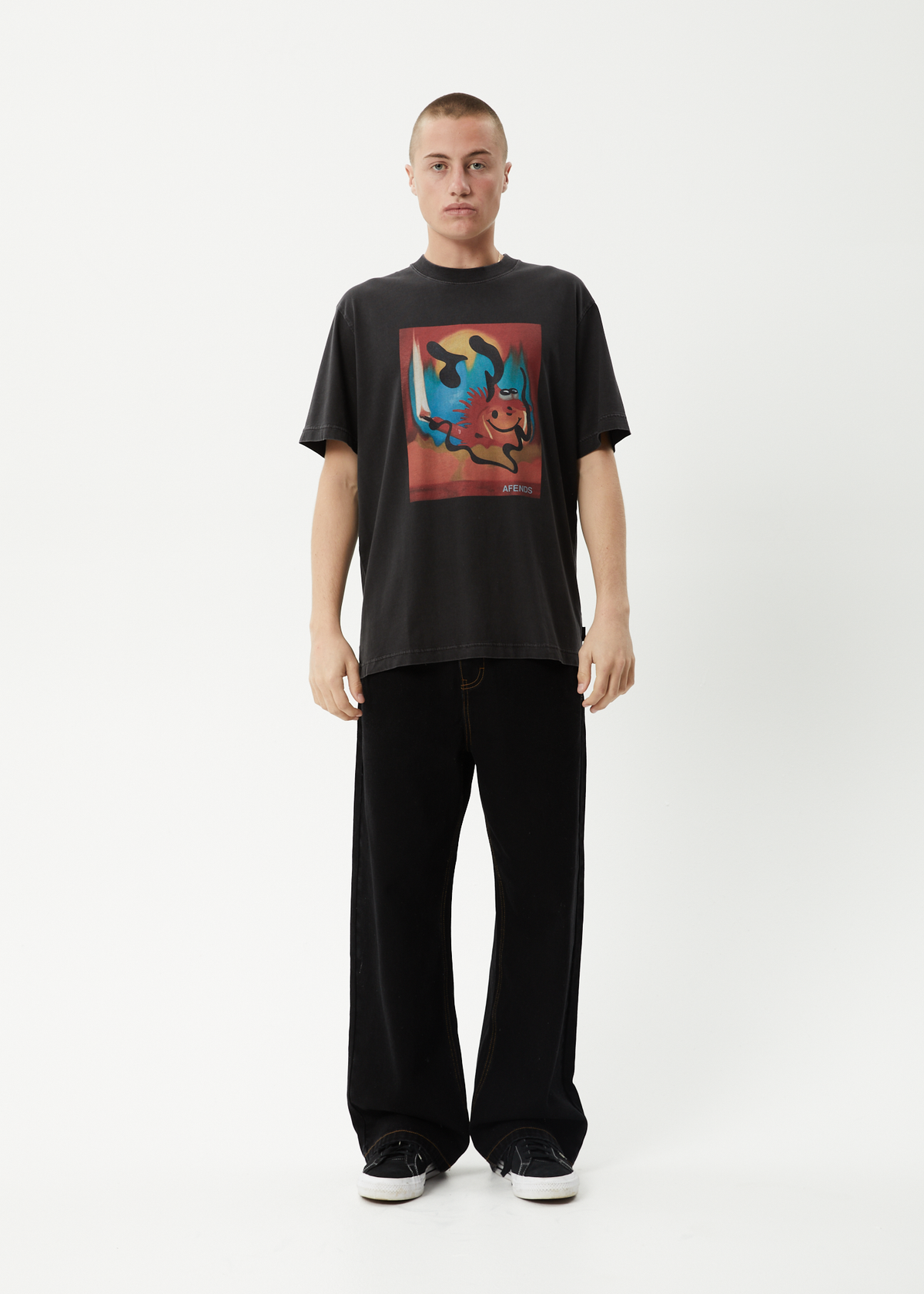 AFENDS Mens Apocalypso - Retro Tee - Stone Black