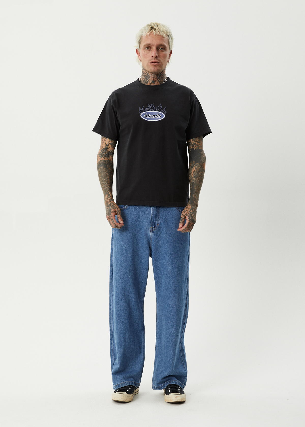 AFENDS Mens Fast Forward - Heavyweight Boxy Tee - Stone Black