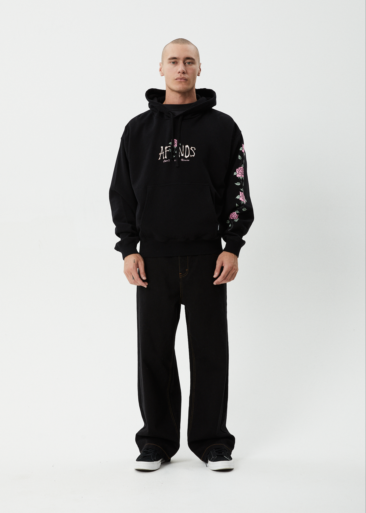 AFENDS Mens Smell The Roses - Boxy Hoodie - Black