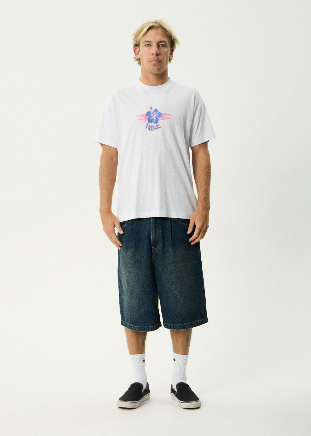 AFENDS Mens Wiped Out - Boxy Tee - White