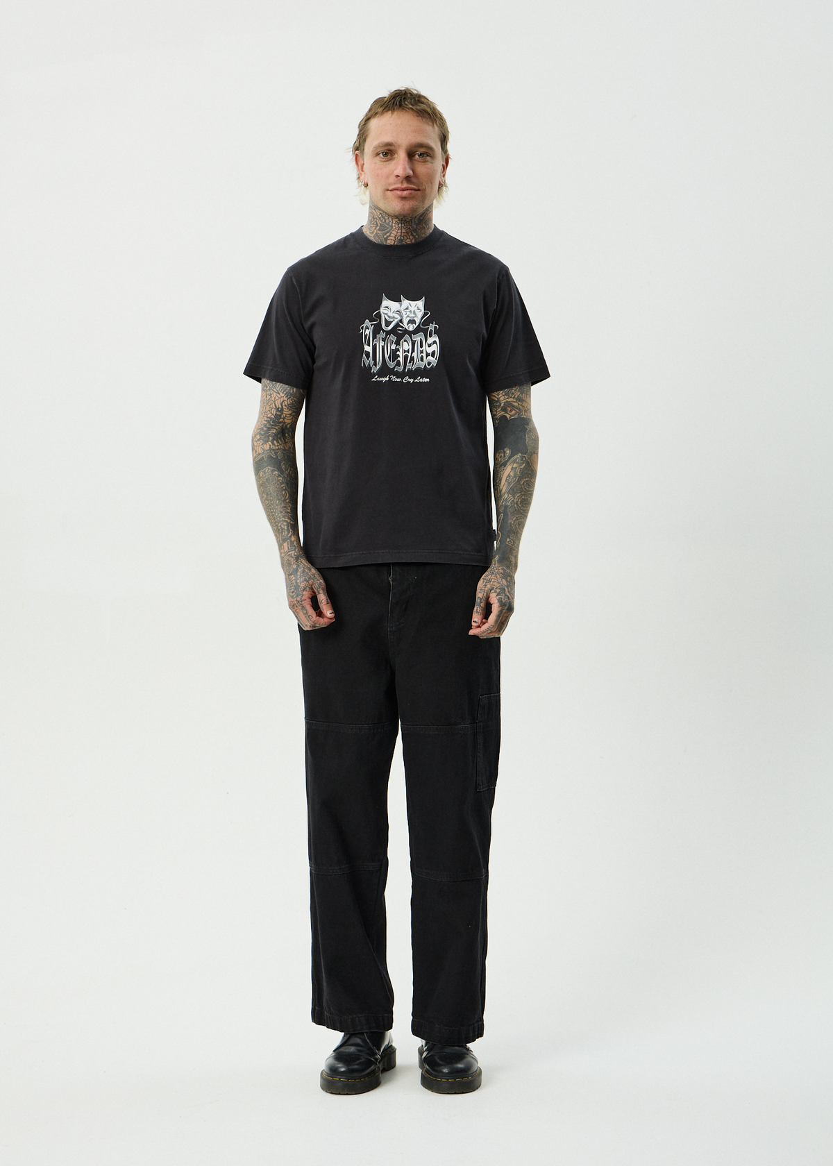 AFENDS Mens Cry Later - Retro Tee - Stone Black