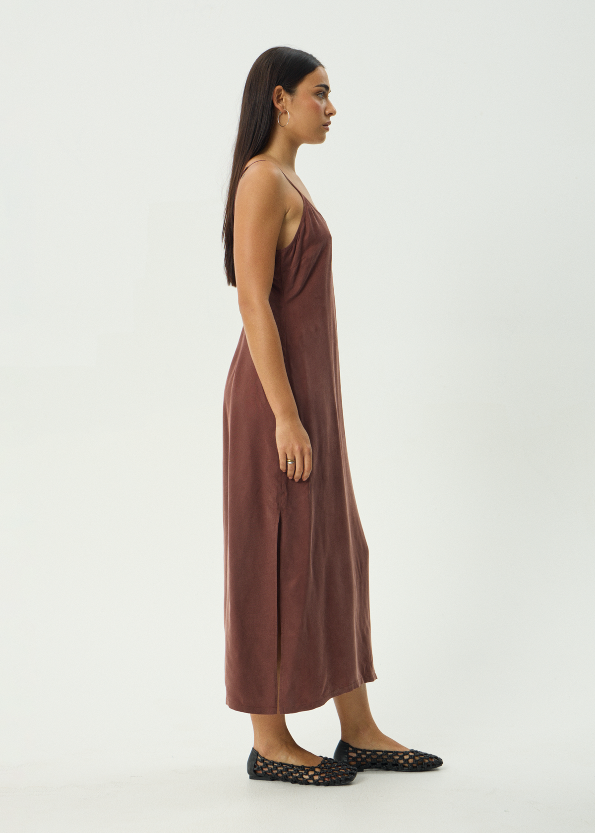 AFENDS Womens Valley - Cupro Midi Dress - Hazelnut