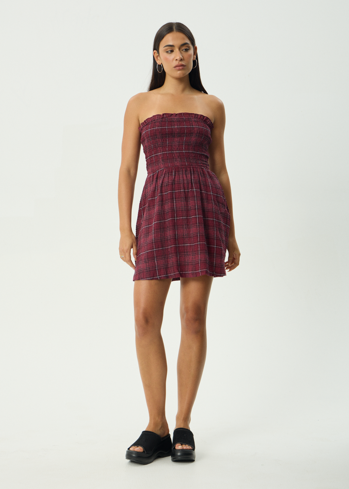 AFENDS Womens Eboni - Seersucker Mini Dress - Port Check