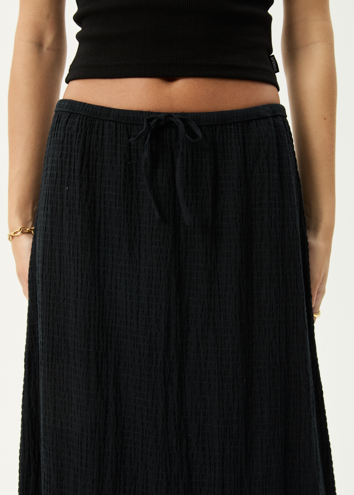 AFENDS Womens Frida - Seersucker Maxi Skirt - Black