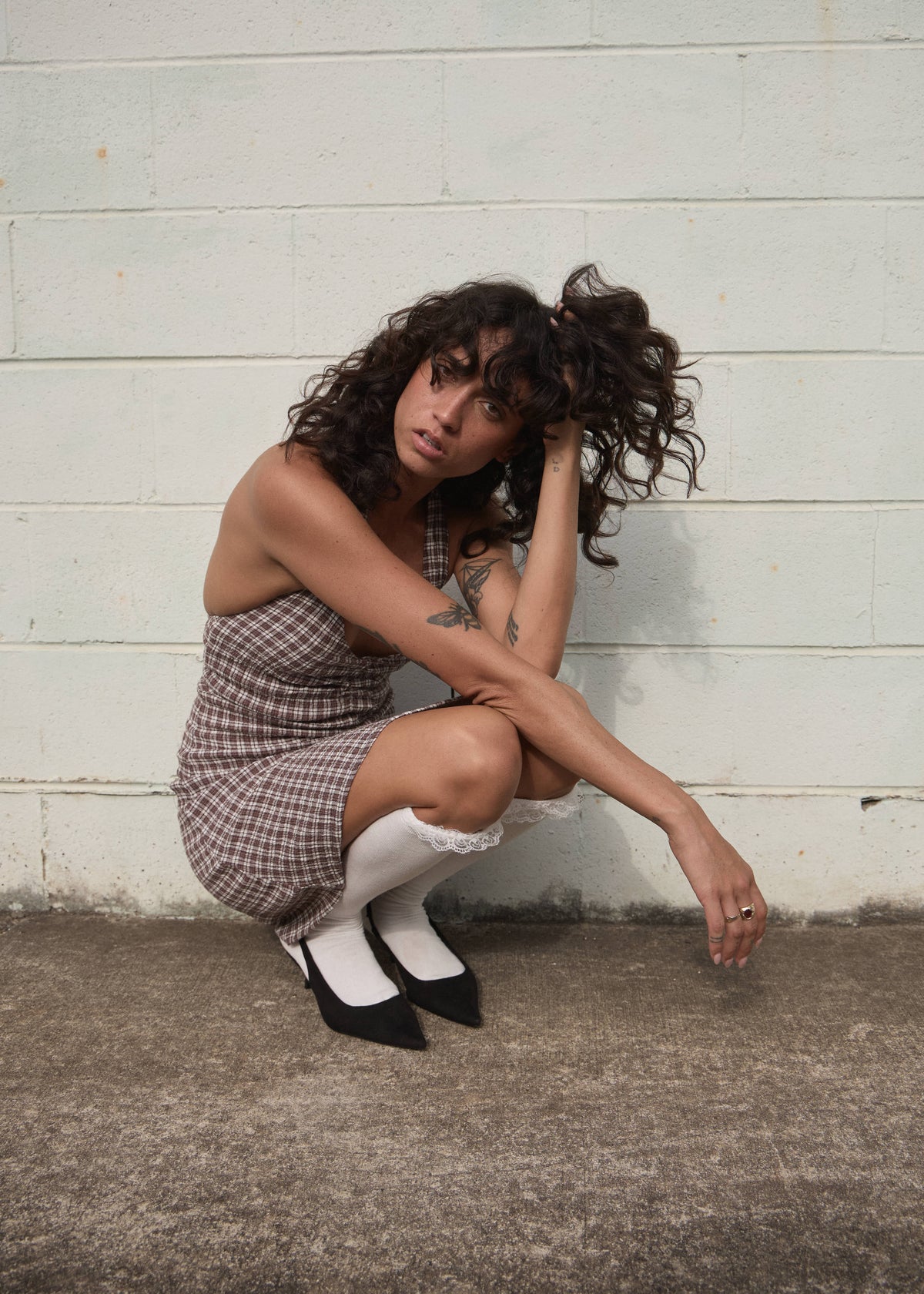 AFENDS Womens Montana - Seersucker Halter Mini Dress - Coffee Check