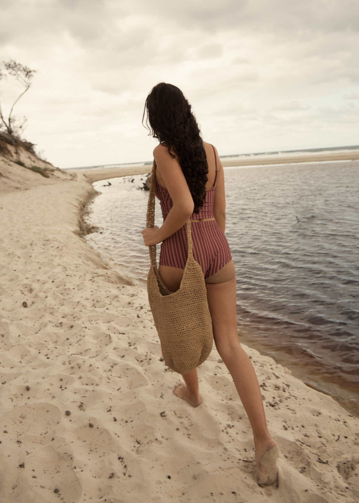 AFENDS Womens Ledger - Tankini - Burgundy Stripe