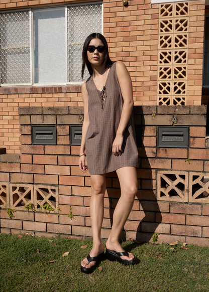 AFENDS Womens Hometown Michi - Mini Dress - Coffee