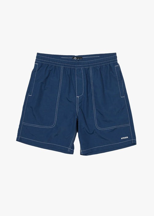AFENDS Mens Baywatch - Swim Short 18" - Navy