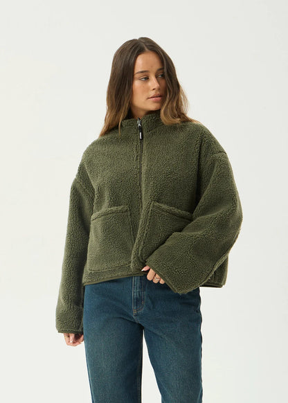 AFENDS Womens Berlin - Reversible Polar Fleece Jacket - Deep Olive