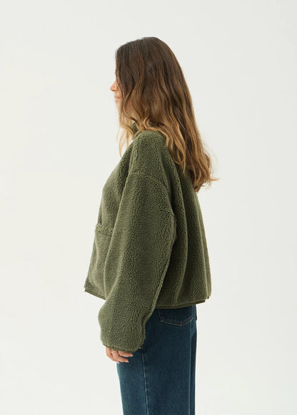AFENDS Womens Berlin - Reversible Polar Fleece Jacket - Deep Olive