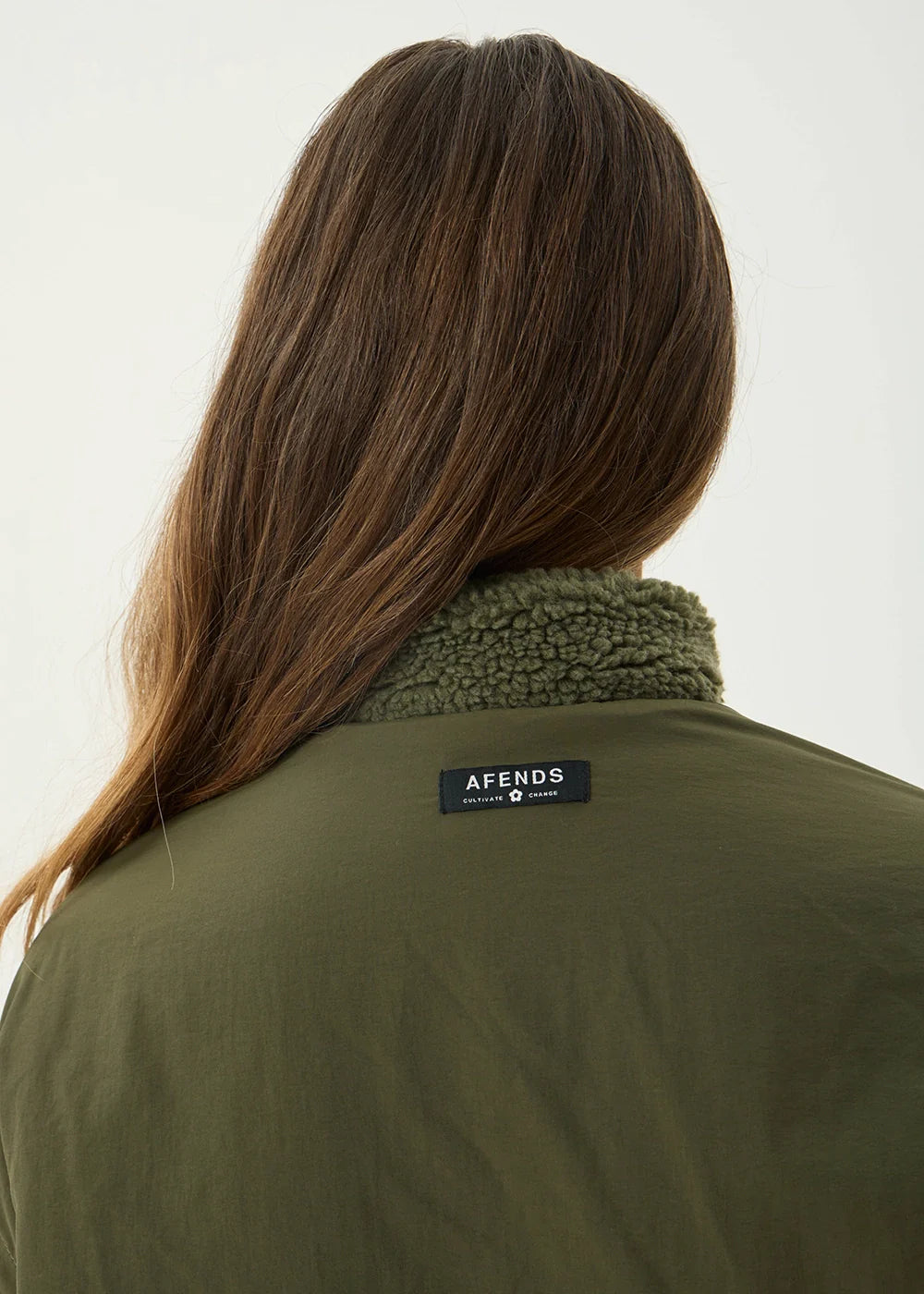 AFENDS Womens Berlin - Reversible Polar Fleece Jacket - Deep Olive