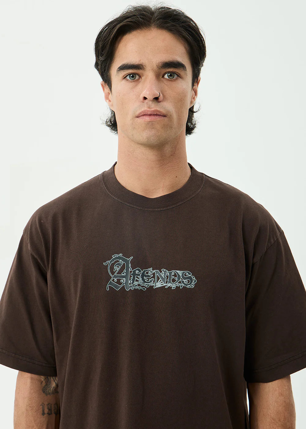 AFENDS Mens Labyrinth - Boxy Tee - Washed Coffee