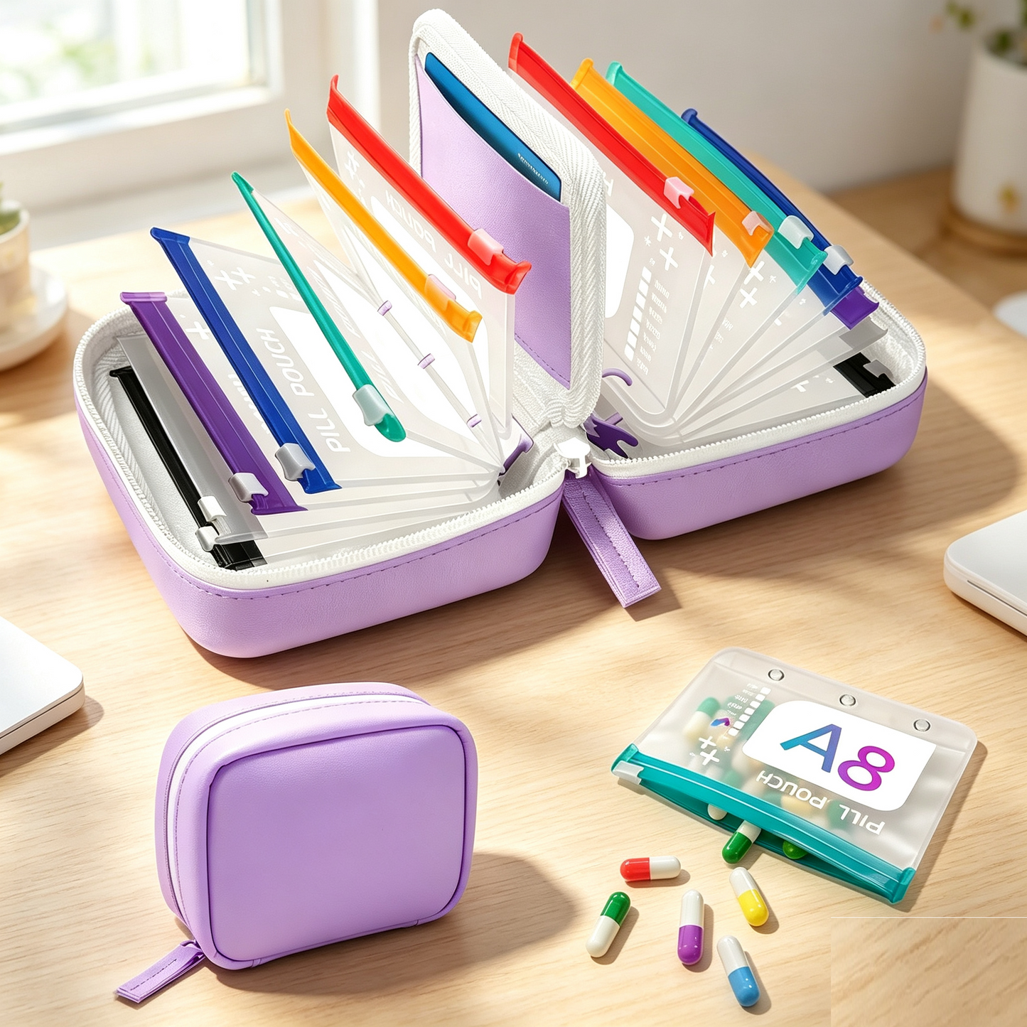 Travel Pill Organizer Case | Color-Coded Reusable Medication Pouches