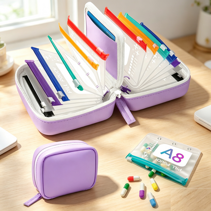 Travel Pill Organizer Case | Color-Coded Reusable Medication Pouches