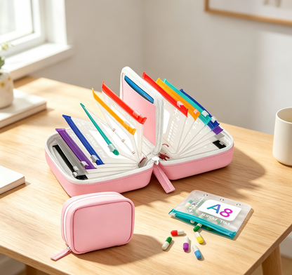 Travel Pill Organizer Case | Color-Coded Reusable Medication Pouches