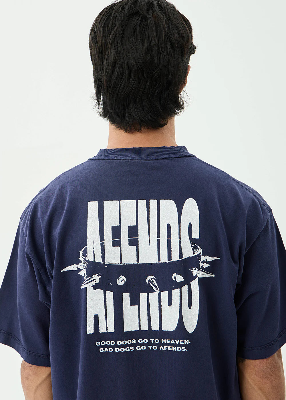 AFENDS Mens Bad Dog - Heavyweight Boxy Tee - Washed Deep Sea