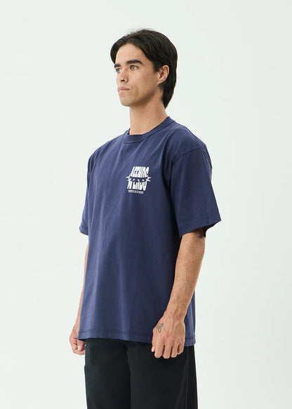 AFENDS Mens Bad Dog - Heavyweight Boxy Tee - Washed Deep Sea
