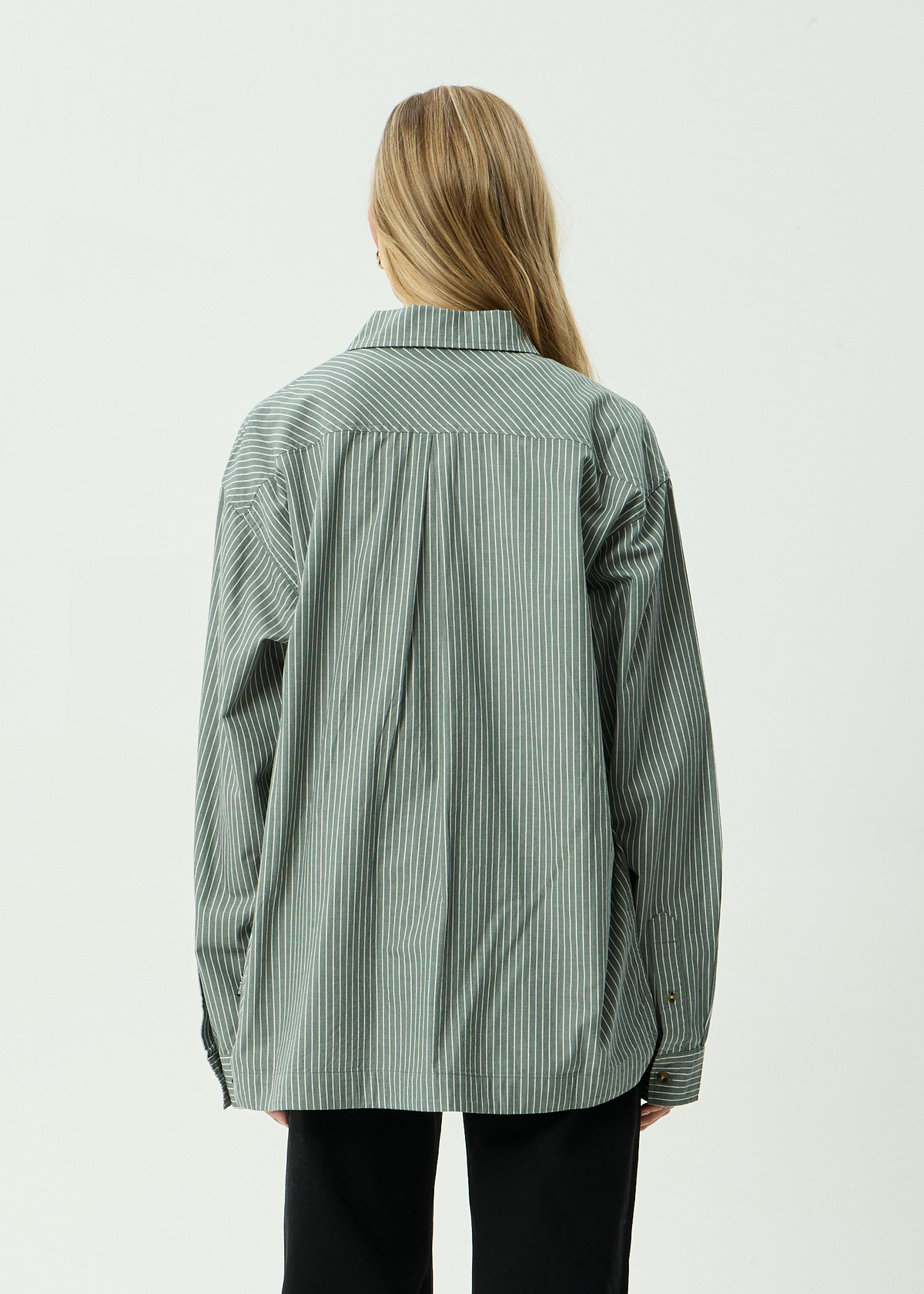 AFENDS Mens Pinned - Oversized Striped Long Sleeve Shirt - Sycamore Stripe