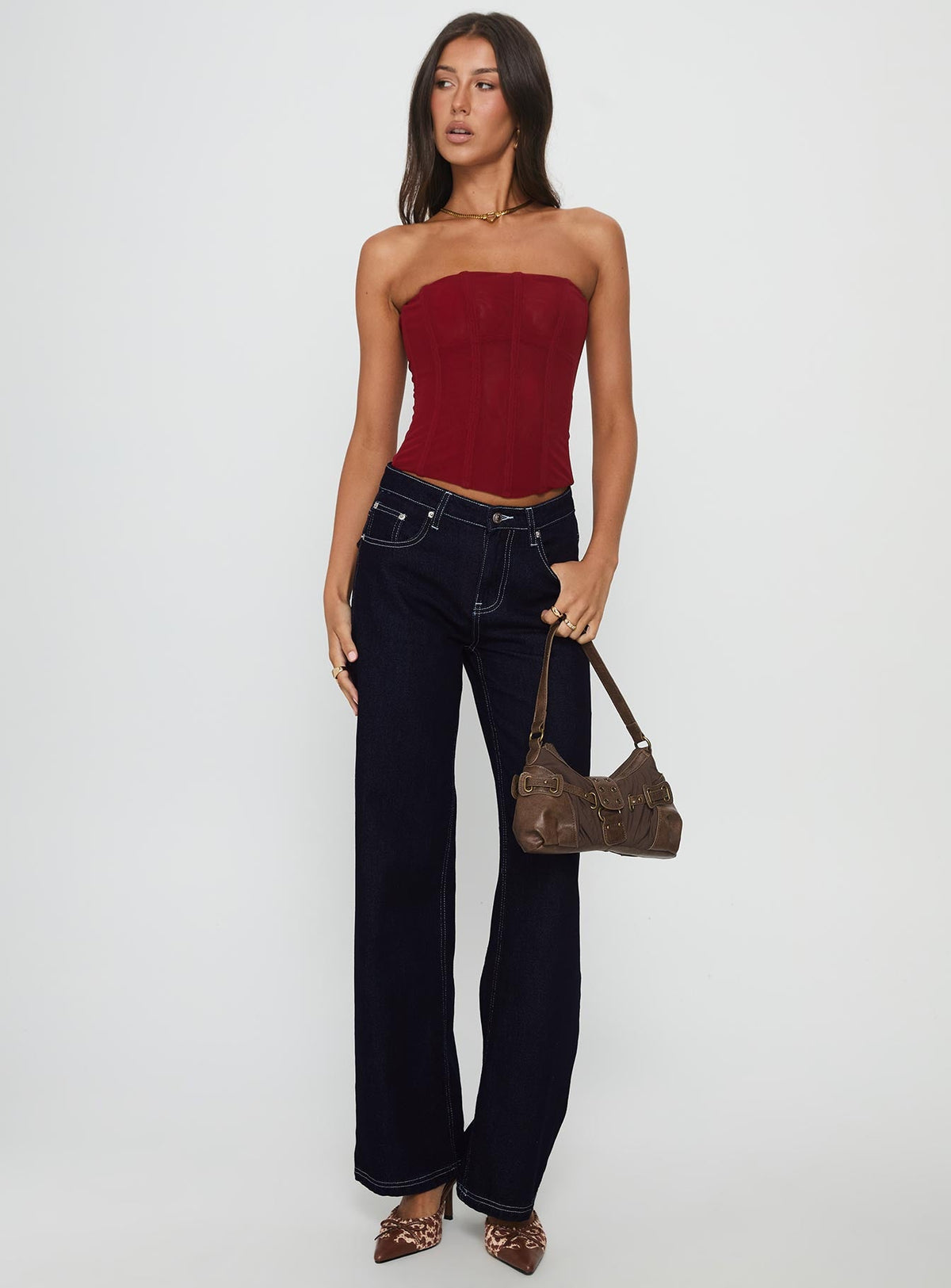 Oscuro Longline Mesh Corset Top Berry