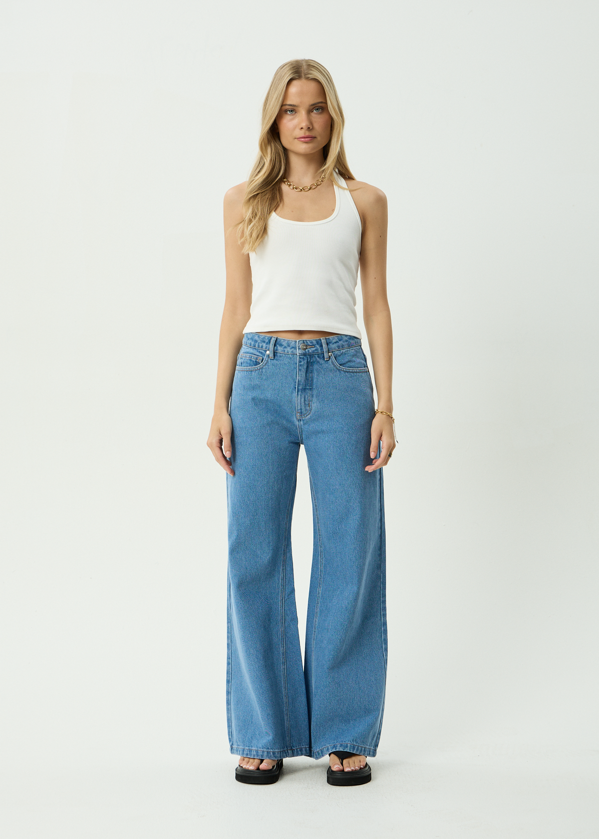 AFENDS Womens Gigi - Denim Flared Leg Jean - Worn Blue