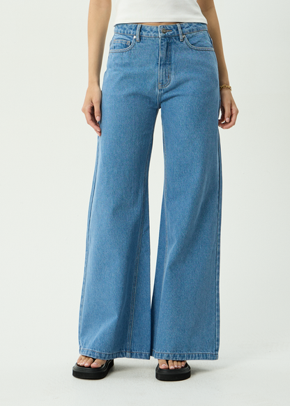AFENDS Womens Gigi - Denim Flared Leg Jean - Worn Blue