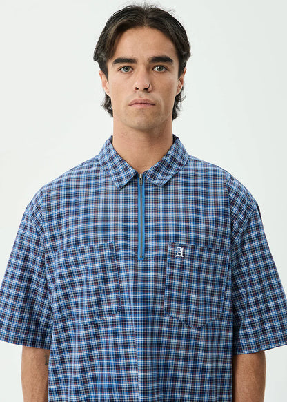 AFENDS Mens Mountains - Workwear Short Sleeve Shirt - Navy Check