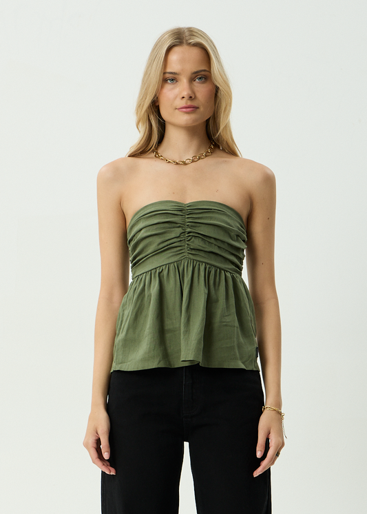 AFENDS Womens Juni -  Strapless Top - Deep Olive