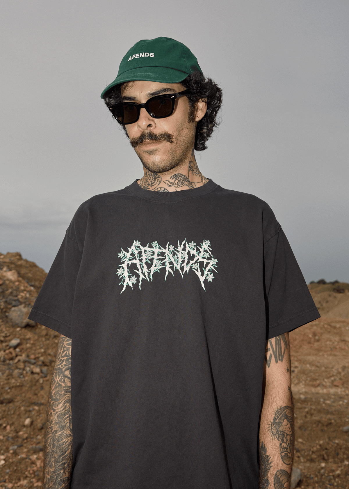 AFENDS Mens Heavy Petal - Heavyweight Boxy Tee - Stone Black