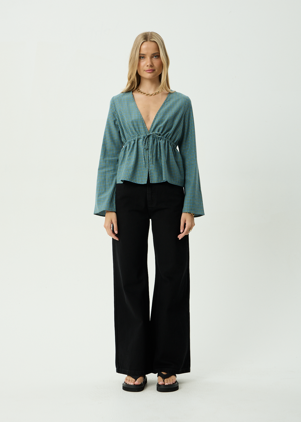 AFENDS Womens Voyager - Tie Top - Deep Olive Voyager