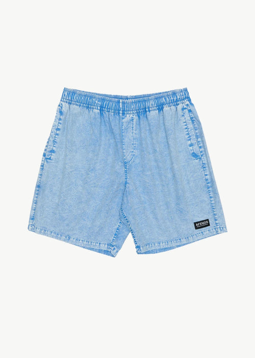 AFENDS Mens The Dopamine - Swim Short 18" - Blue Acid Wash