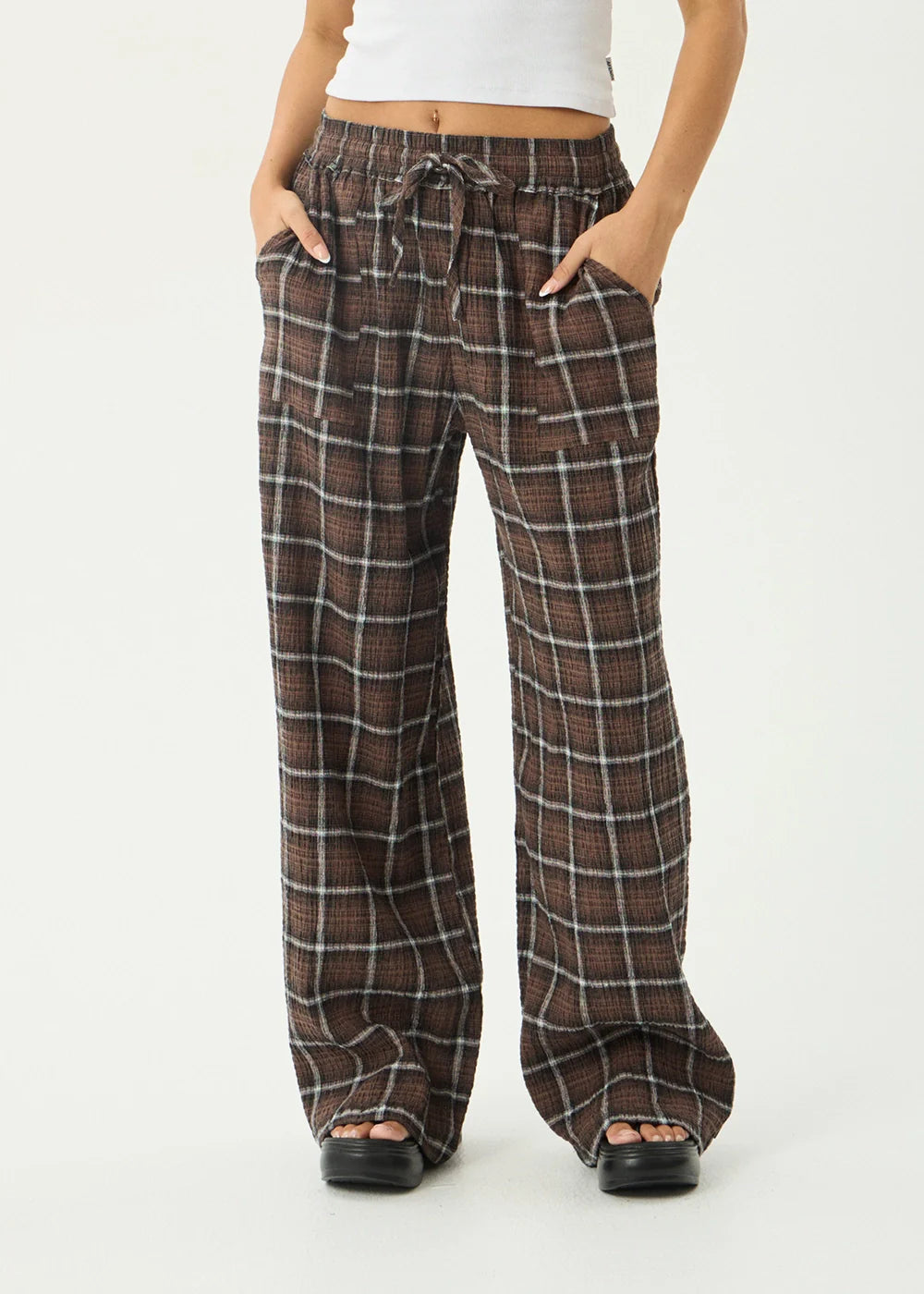 AFENDS Womens Reverie - Seersucker Pant - Coffee Check