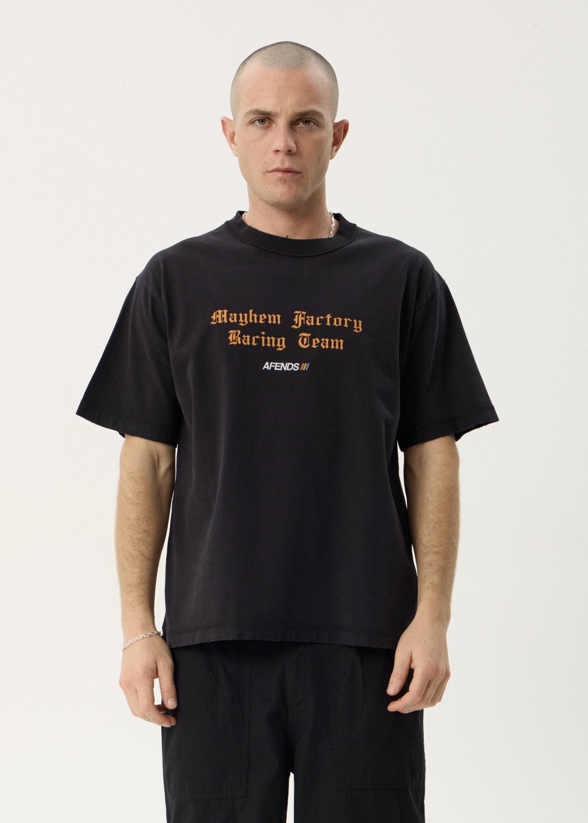 AFENDS Mens Mayhem - Heavyweight Boxy Tee - Stone Black