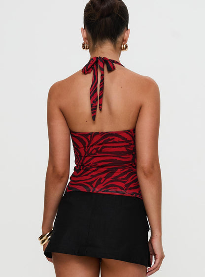 Cielo Mesh Halter Top Red Zebra