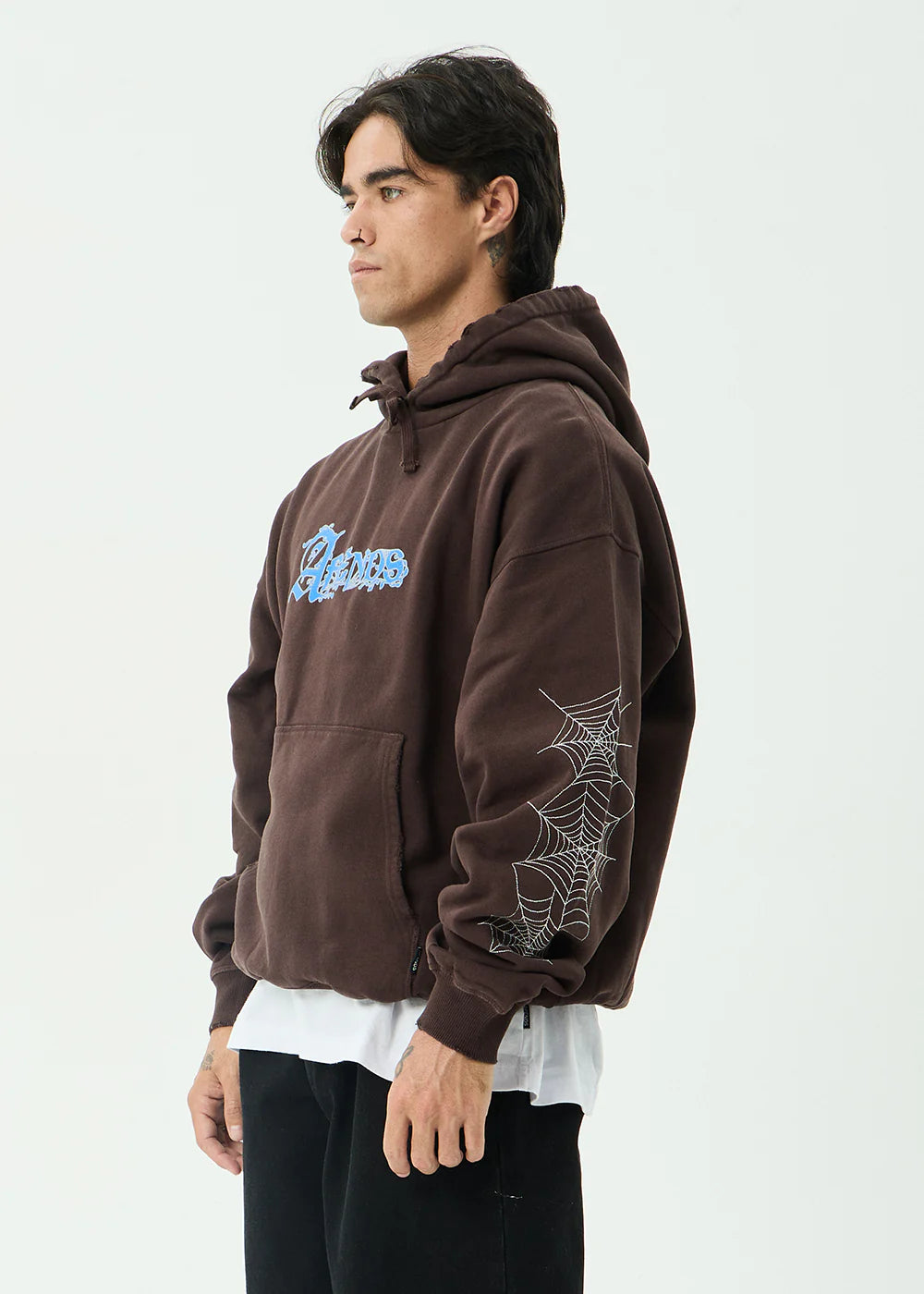 AFENDS Mens Labyrinth - Boxy Pull On Hood - Washed Coffee