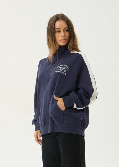 AFENDS Womens Community Garden - Quarter Zip Jumper - Washed Deep Sea