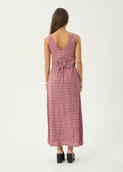 AFENDS Womens Tully - Seersucker Maxi Dress - Base Burgundy Check