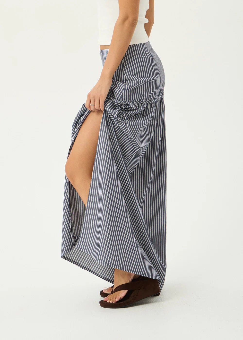 AFENDS Womens Nadia - Maxi Skirt - Navy Stripe