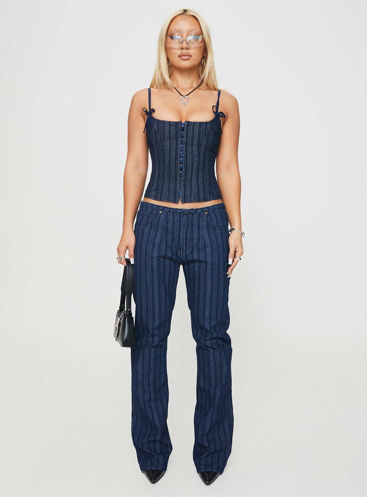 Charismatic Denim Corset Dark Pinstripe