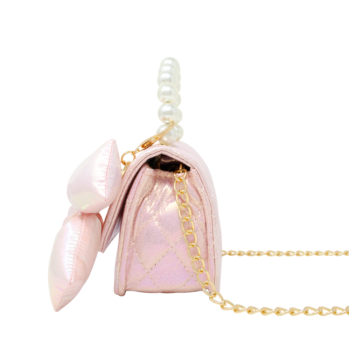 Shiny Quilted Fluffy Bow Handbag - Pink