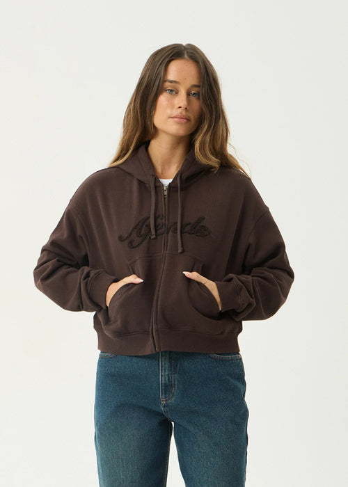 AFENDS Womens Kourt - Zip Hood - Coffee
