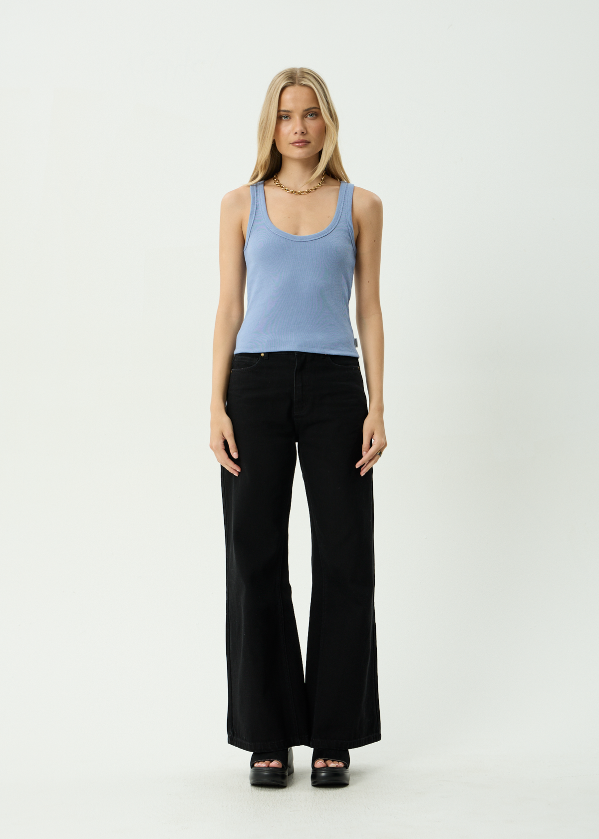 AFENDS Womens Layden - Rib Singlet - Slate Blue