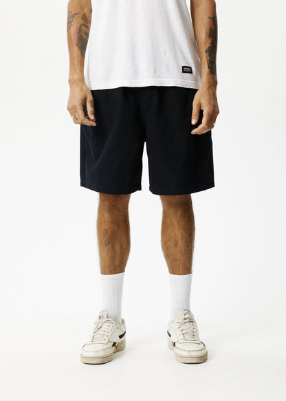 AFENDS Mens Ninety Eights - Baggy Elastic Waist Short - Black