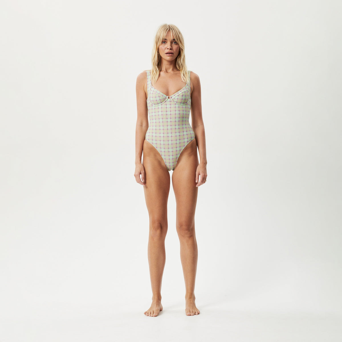 AFENDS Womens Kali - Check One Piece - Pistachio Check