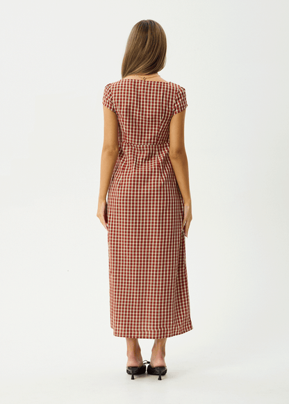 AFENDS Womens Austin - Check Midi Dress - Red Rum